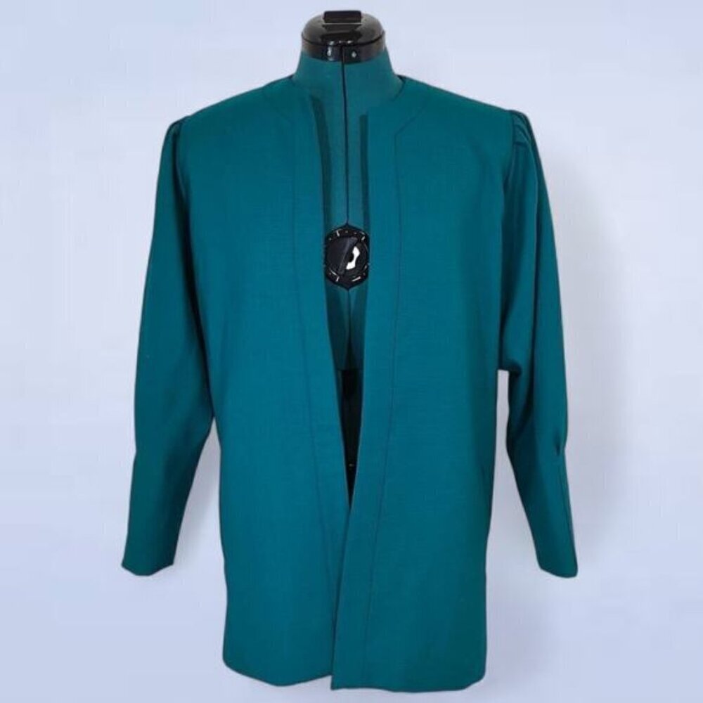 Vintage‎ Mertelli Collection Teal Pure Virgin Wool Open Blazer - Size 6